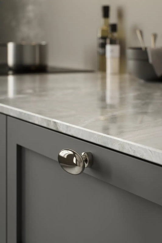 Polished Nickel "Baron" Cup Pull and Knobs - Euro • Knobs