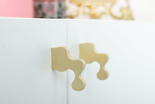Unlacquered Brushed Brass "Twist" Drawer Pulls and Cabinet Knob - Euro • Knobs