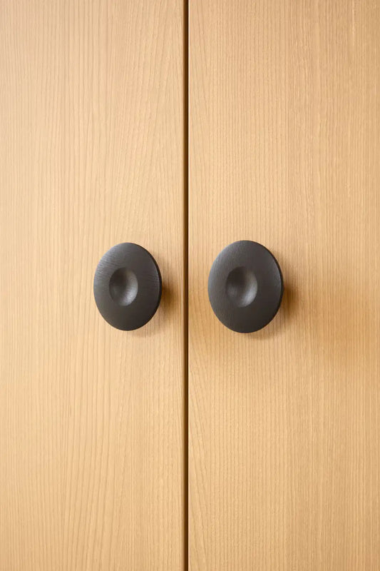 Round Wood "Dimple" Black Stained Cabinet Knob