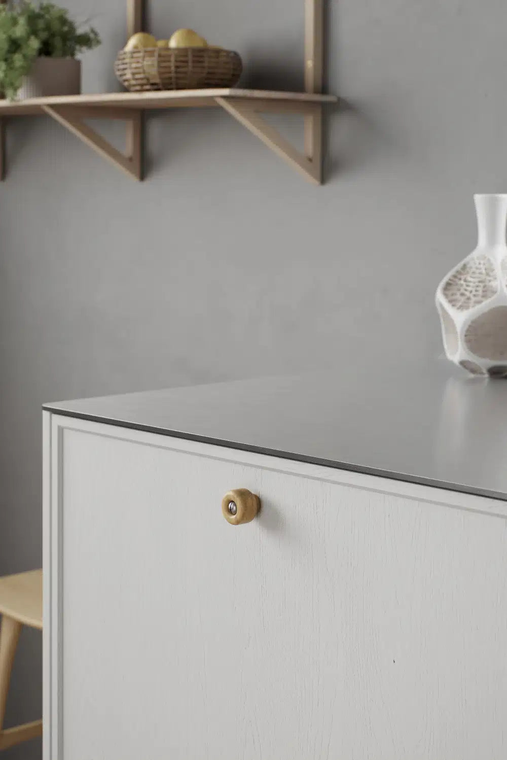 Round Wood "Nola" Lacquered Oak Cabinet Knob