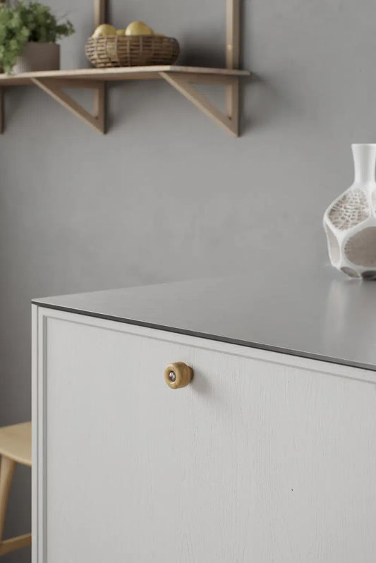 Round Wood "Nola" Lacquered Oak Cabinet Knob