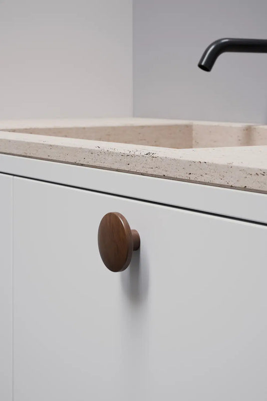 Lacquered Walnut Wood "Discos" Round Cabinet Knob - Euro • Knobs