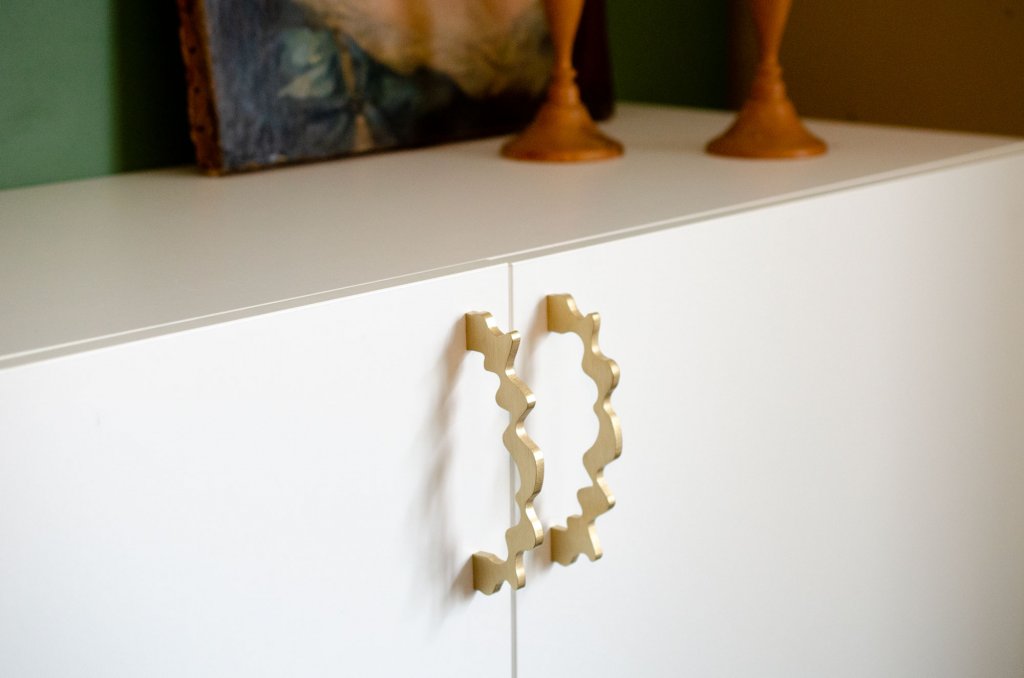 Unlacquered Brushed Brass "Twist" Drawer Pulls and Cabinet Knob - Euro • Knobs