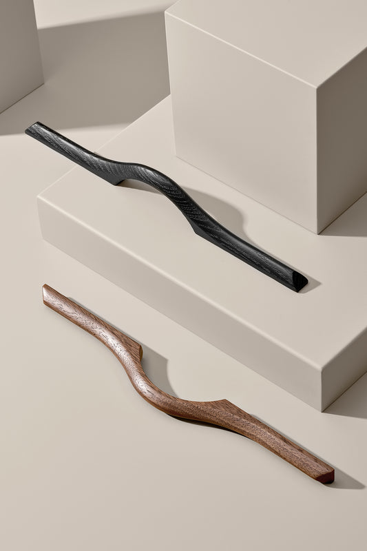 Lacquered Walnut Wood "Eros" Drawer Pulls - Euro • Knobs