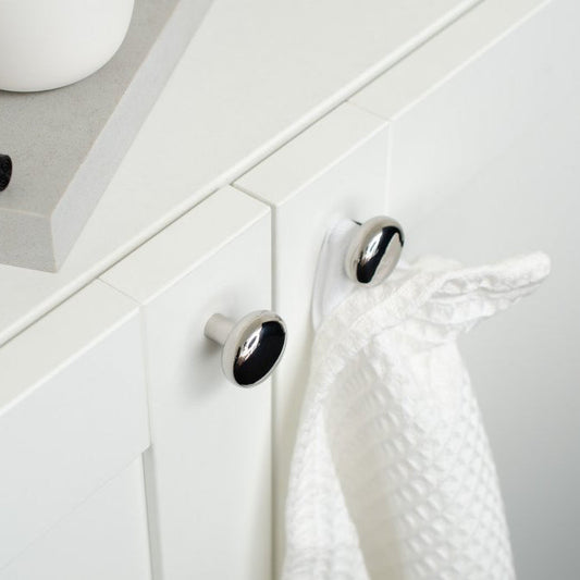 Polished Stainless Steel "Halo" Round Cabinet Knob and Hook