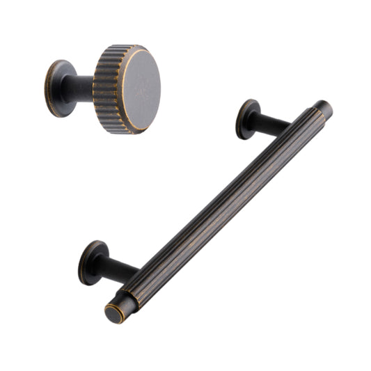 Dark Rubbed Bronze "Villa" Cabinet Knobs and Pulls | Fluted Cabinet Hardware - Euro • Knobs