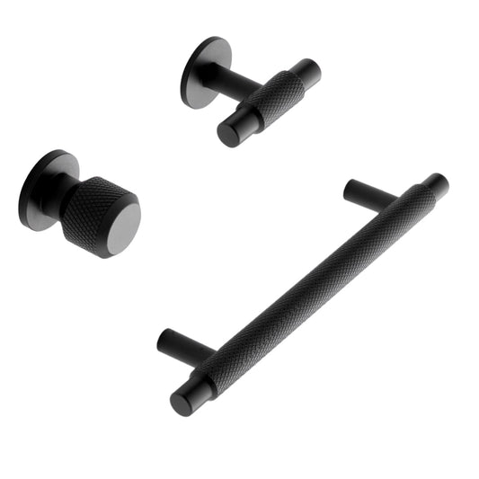 Matte Black "Manor" Knurled Cabinet Knobs and Drawer Pulls - Euro • Knobs