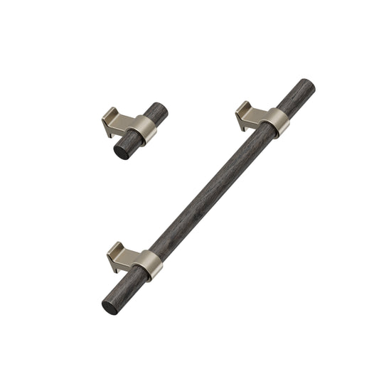 Dark Wood and Bronze "Bond" T-Bar Dual Finish Knob and Pulls