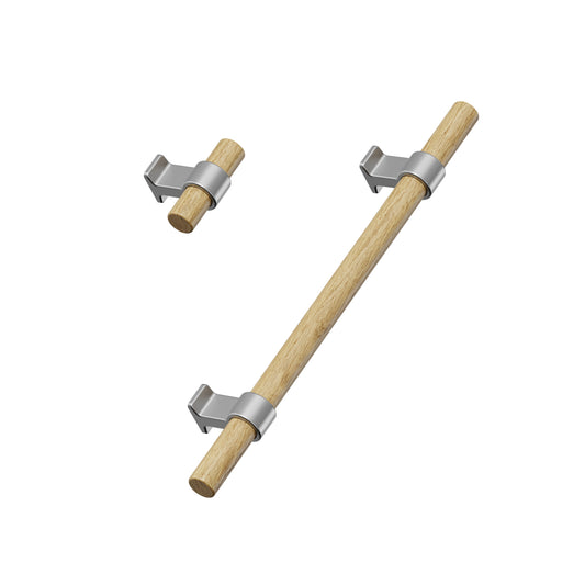Wood and Nickel "Bond" T-Bar Dual Finish Knob and Pulls - Euro • Knobs