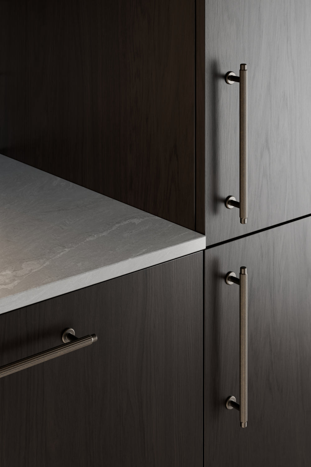Dark Rubbed Bronze "Villa" Cabinet Knobs and Pulls | Fluted Cabinet Hardware - Euro • Knobs