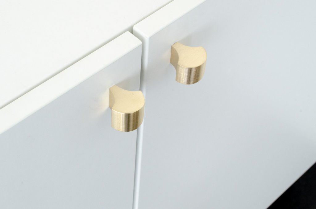 Unlacquered Brushed Brass "Bend" Cabinet Knob - Euro • Knobs