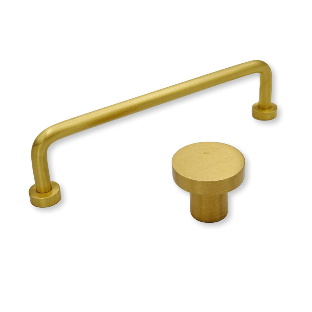 Brushed Brass "Lounge" Cabinet Knob and Wire Drawer Pulls - Euro • Knobs