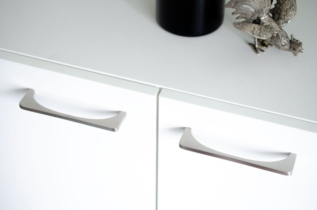 Brushed Stainless Steel "Echo" Cabinet Knobs and Drawer Pulls - Euro • Knobs