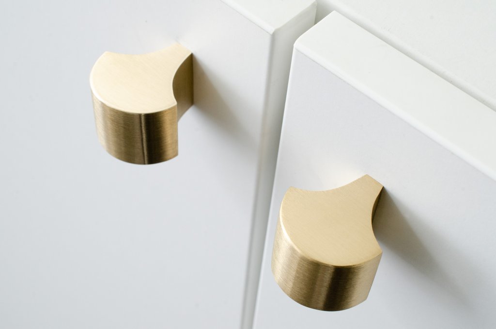 Unlacquered Brushed Brass "Bend" Cabinet Knob - Euro • Knobs