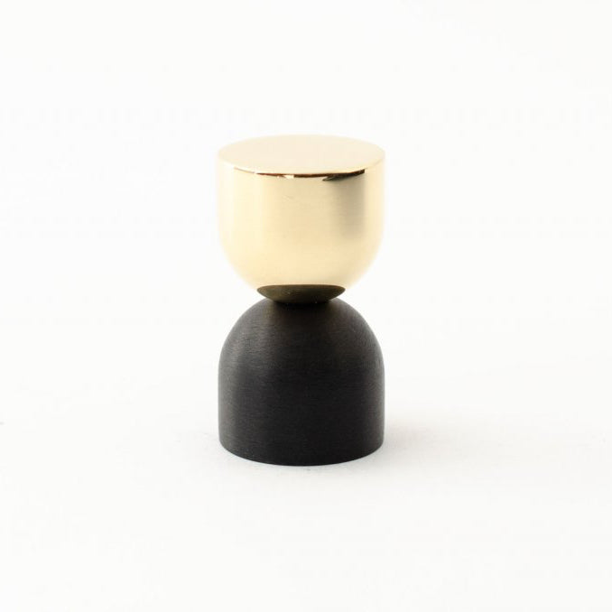 Polished Brass/Matte Black "Double Cup" Cabinet Knob and Wall Hook - Euro • Knobs
