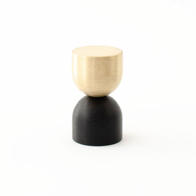 Brushed Brass/Matte Black "Double Cup" Cabinet Knob and Wall Hook - Euro • Knobs