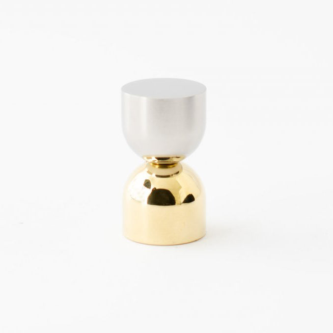 Brushed Nickel/Polished Brass "Double Cup" Cabinet Knob and Wall Hook - Euro • Knobs