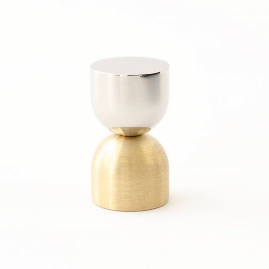 Polished Nickel/Brushed Brass "Double Cup" Cabinet Knob and Wall Hook - Euro • Knobs