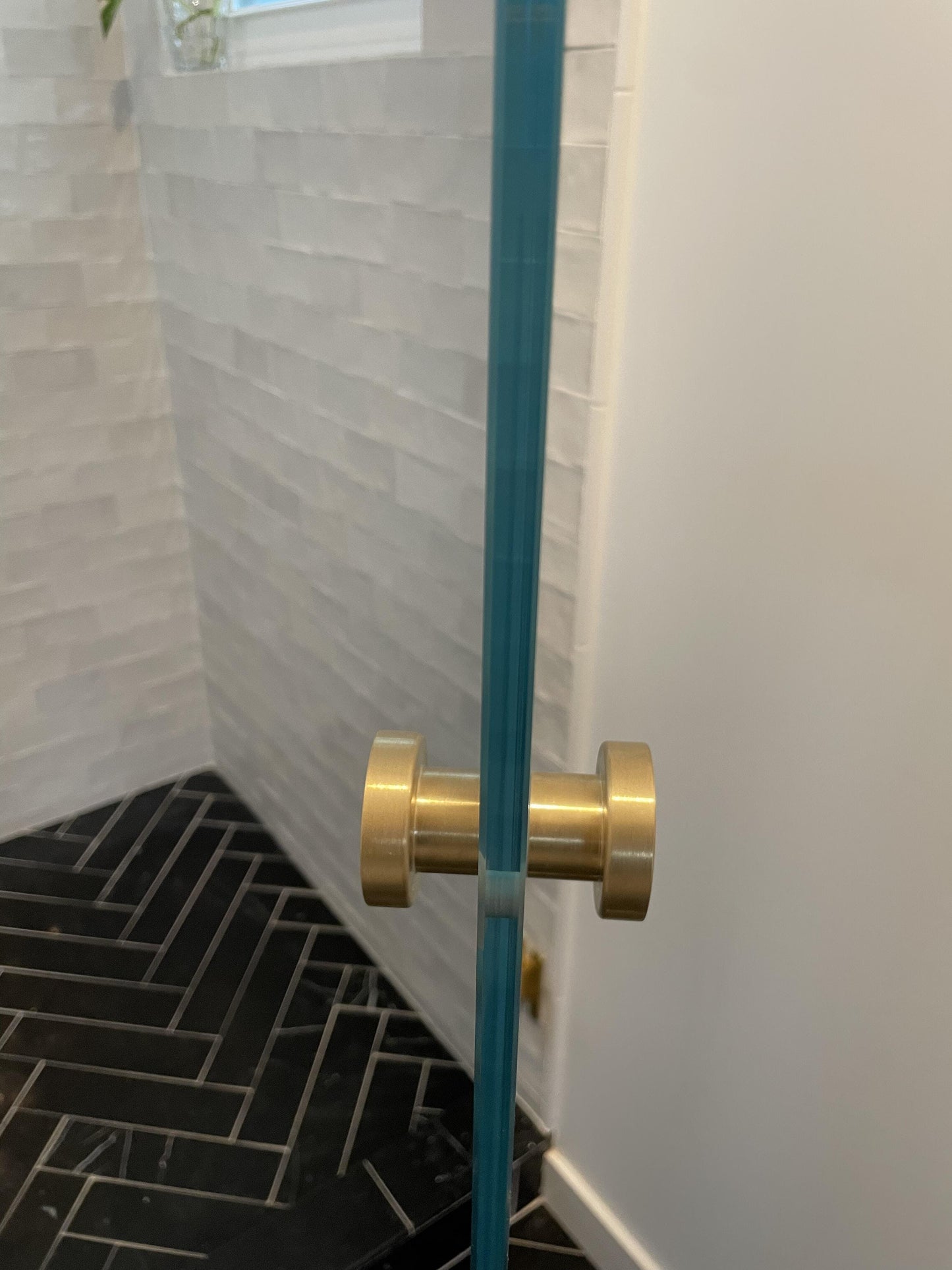 Glass Shower "Spot" Round Brushed Brass Back to Back Door Knob - Euro • Knobs