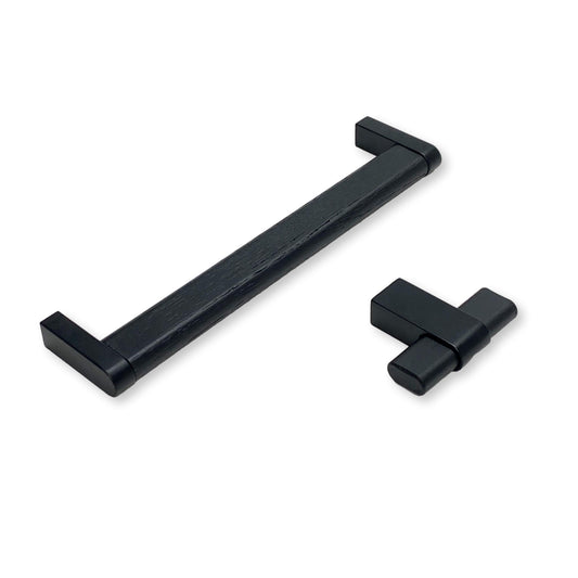 Black Wood and Metal "Crossing" Cabinet Knob and Drawer Handles - Euro • Knobs