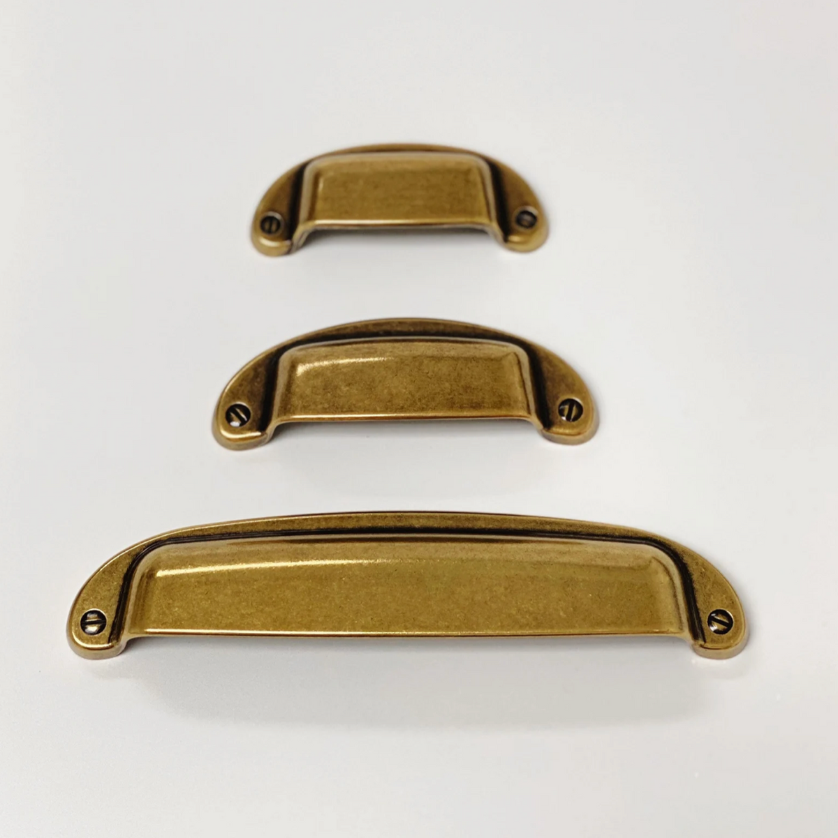 Drawer Cup Pull "Capri" in Antique Brass - Brass Cabinet Hardware - Euro • Knobs
