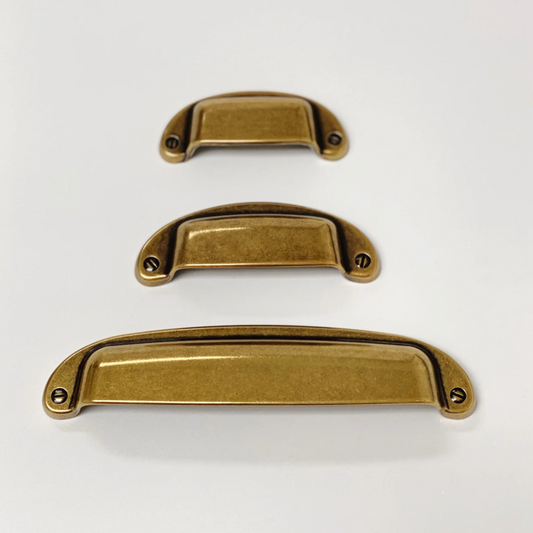 Drawer Cup Pull "Capri" in Antique Brass - Brass Cabinet Hardware - Euro • Knobs