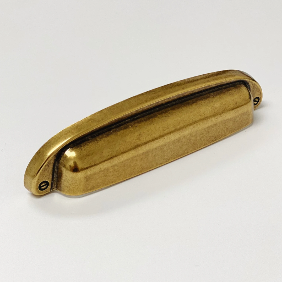 Drawer Cup Pull "Capri" in Antique Brass - Brass Cabinet Hardware - Euro • Knobs