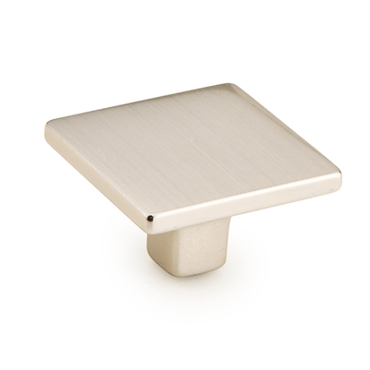 Satin Nickel Drawer Pulls "Armand" Square Knobs and Curved Handles - Euro • Knobs