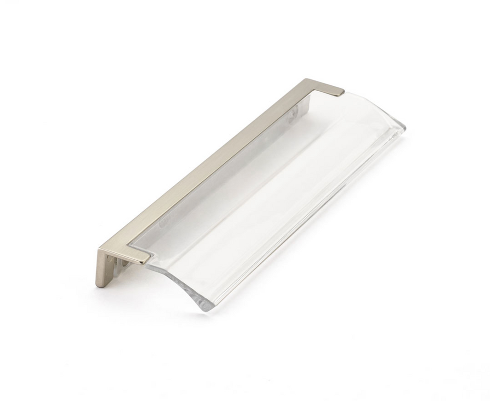Satin Nickel "Ponce" Clear Glass Edge Drawer Pull - Euro • Knobs