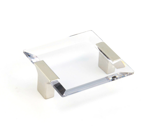 Satin Nickel "Ponce" Clear Glass Cabinet Knob and Drawer Pulls - Euro • Knobs