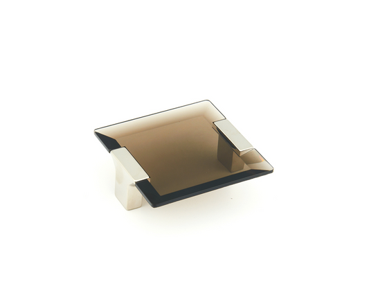 Satin Nickel "Ponce" Smoked Glass Cabinet Knob and Drawer Pulls - Euro • Knobs