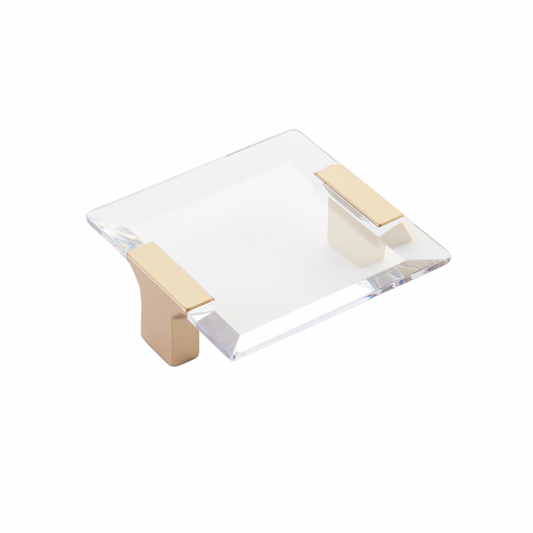 Satin Brass "Ponce" Clear Glass Cabinet Knob and Drawer Pulls - Euro • Knobs