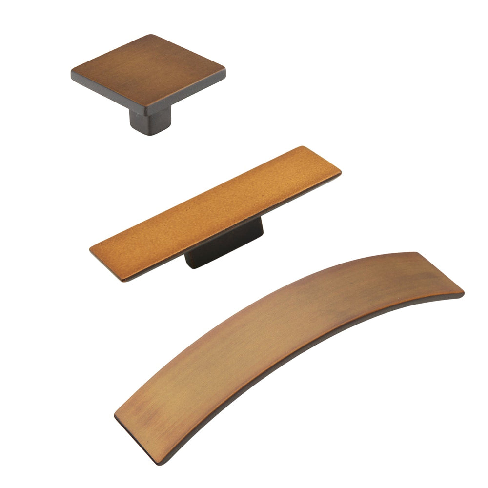 Distressed Bronze Drawer Pulls "Armand" Square Knobs and Curved Handles - Euro • Knobs