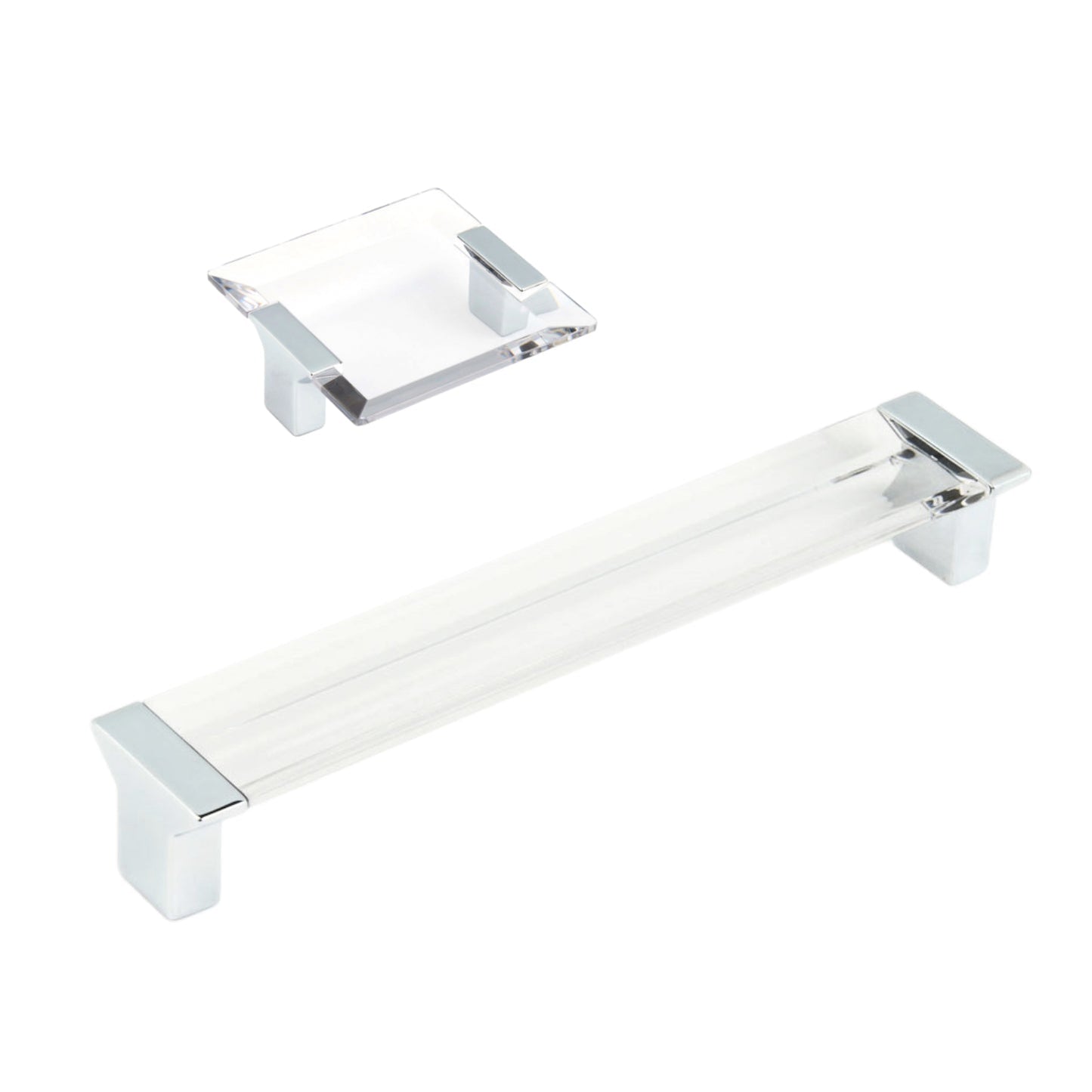 Polished Chrome "Ponce" Clear Glass Cabinet Knob and Drawer Pulls - Euro • Knobs
