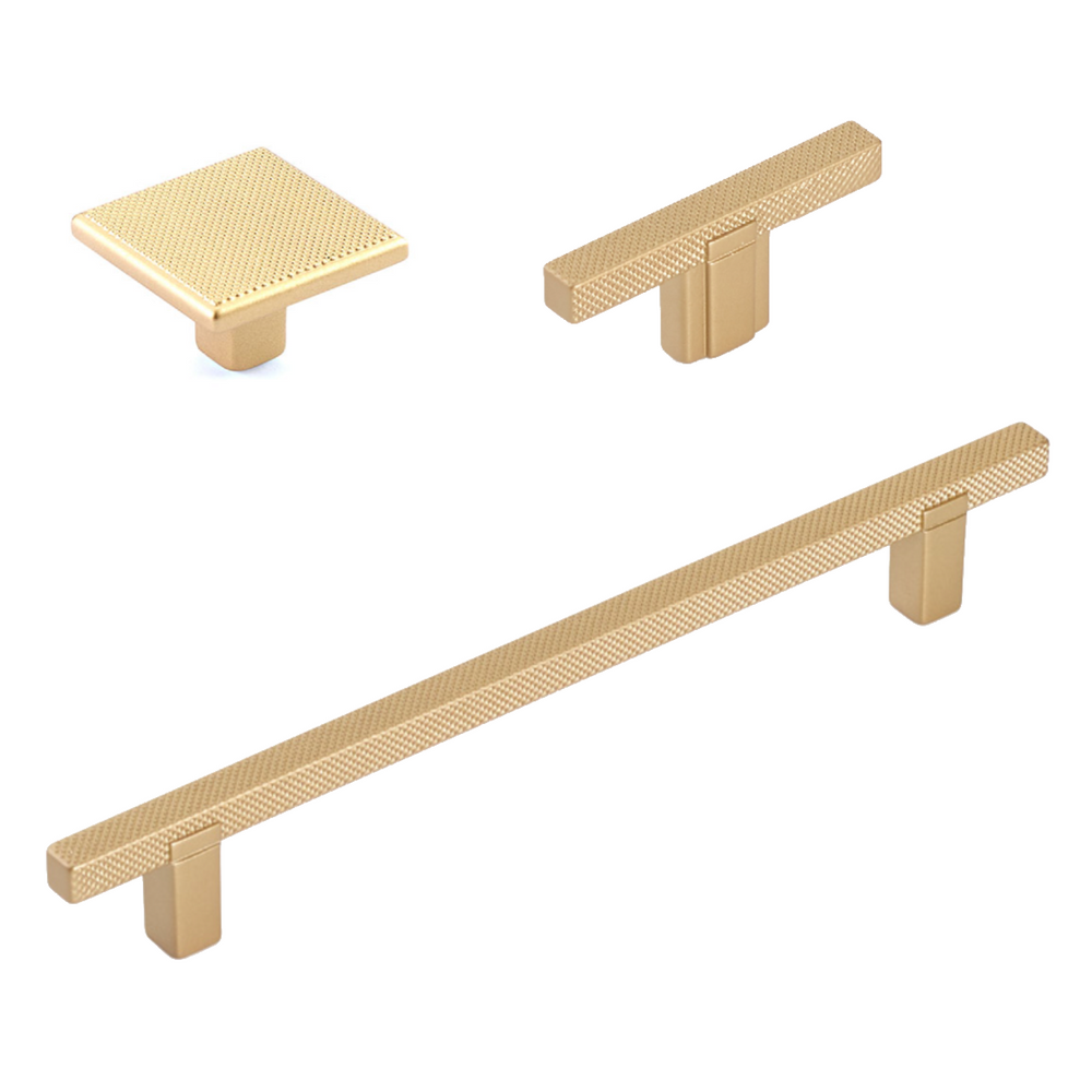 T-Bar Knurled "Georgia No.1” Satin Gold Drawer Pulls and Knobs - Euro • Knobs