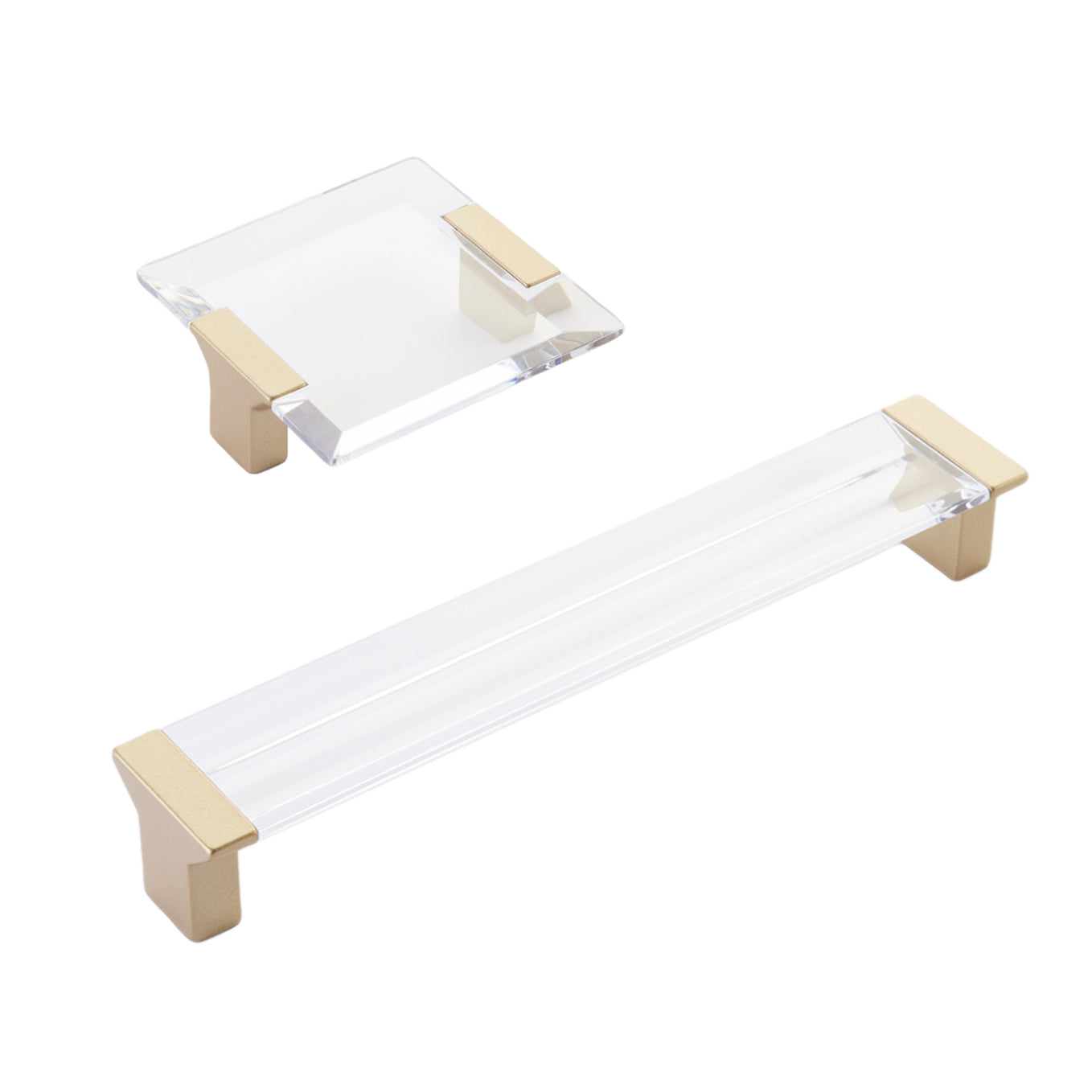 Satin Brass "Ponce" Clear Glass Cabinet Knob and Drawer Pulls - Euro • Knobs