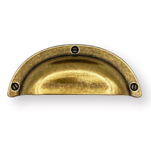 Cup Drawer Pulls "Amalfi" in Antique Brass - Euro • Knobs