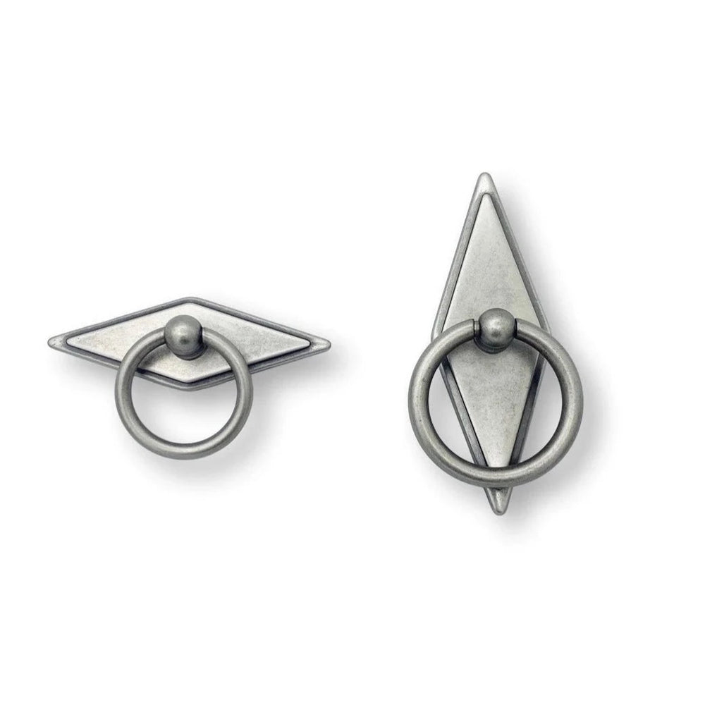 Rhombus "Ella" Antique Silver Ring Drawer Pulls with Backplate - Euro • Knobs