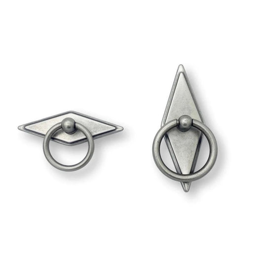 Rhombus "Ella" Antique Silver Ring Drawer Pulls with Backplate - Euro • Knobs