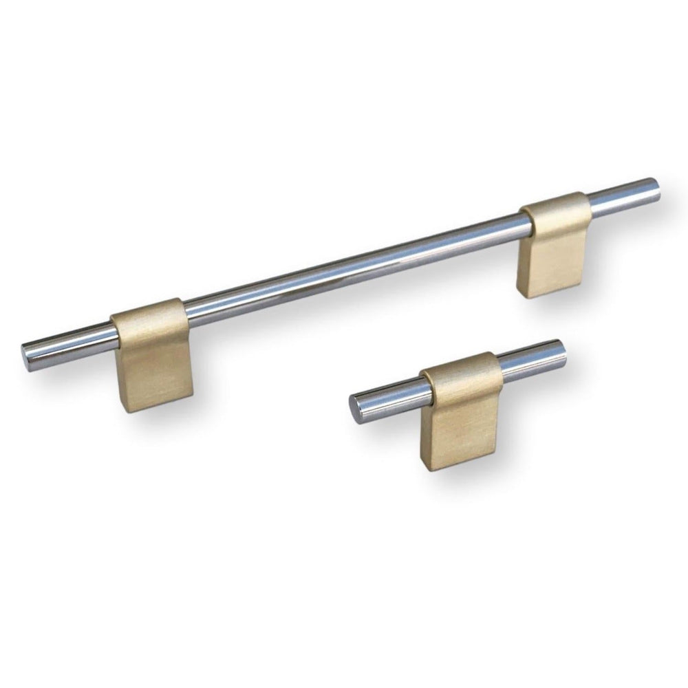 T-Bar "Line" Brushed Brass and Polished Nickel Drawer Pulls Cabinet Hardware - Euro • Knobs