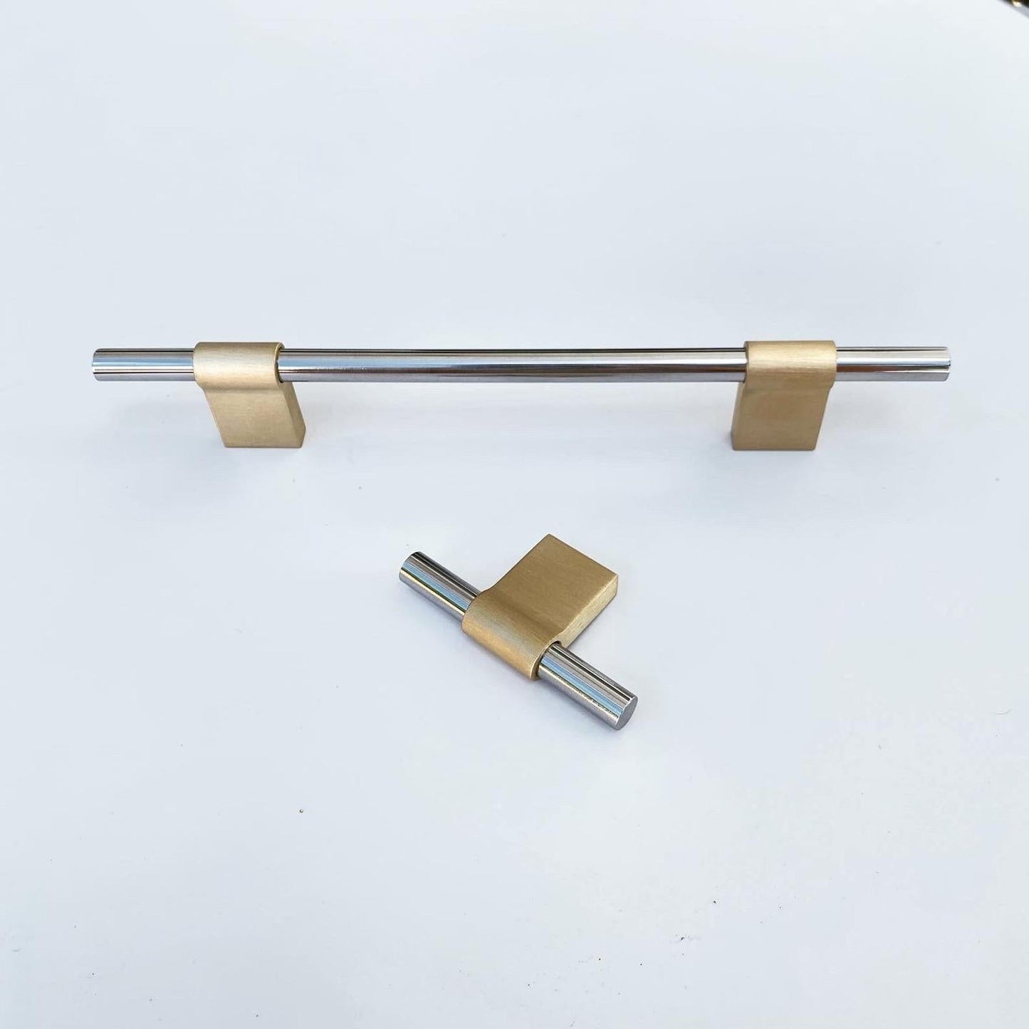 T-Bar "Line" Brushed Brass and Polished Nickel Drawer Pulls Cabinet Hardware - Euro • Knobs