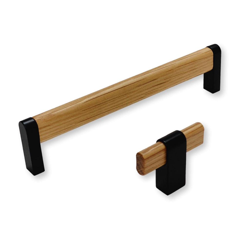 Black and Oak Wood "Crossing" Cabinet Knob and Drawer Handles - Euro • Knobs