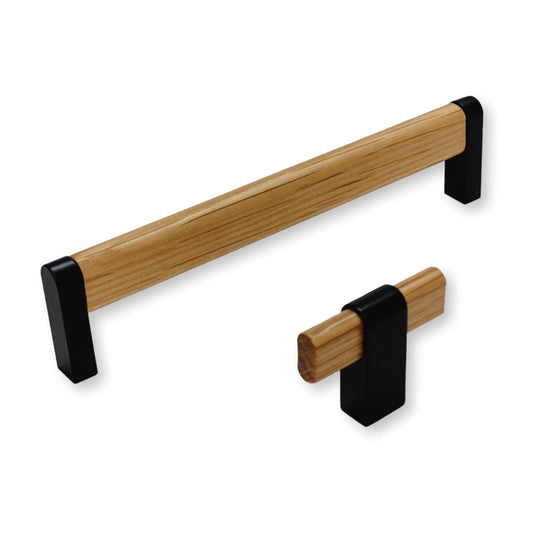 Black and Oak Wood "Crossing" Cabinet Knob and Drawer Handles - Euro • Knobs