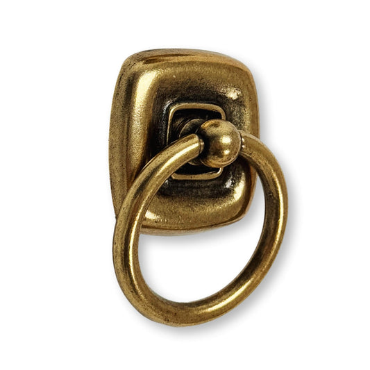 Ring Pull and Knob "Luca" Cabinet Pulls with Backplate in Antique Brass - Euro • Knobs