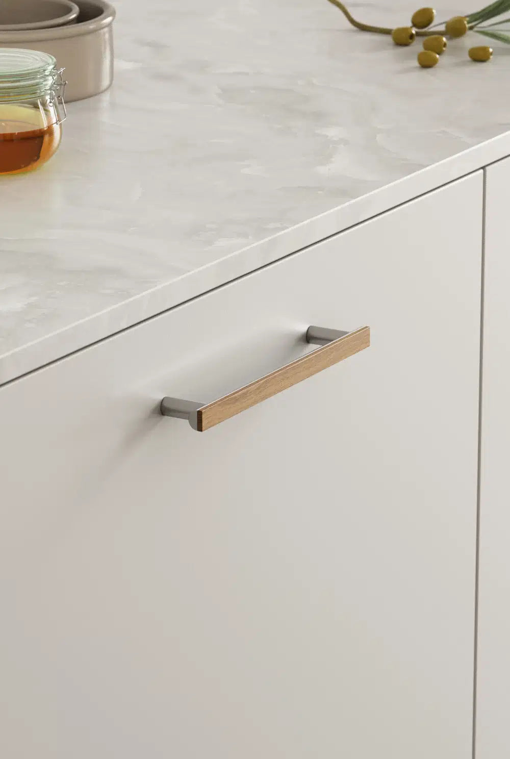 Chrome and Wood "Bis" Cabinet Knob and Drawer Handle - Euro • Knobs