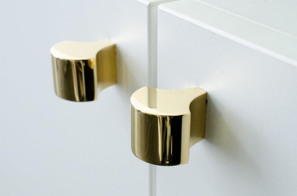 Polished Unlacquered Brass "Bend" Cabinet Knob - Euro • Knobs