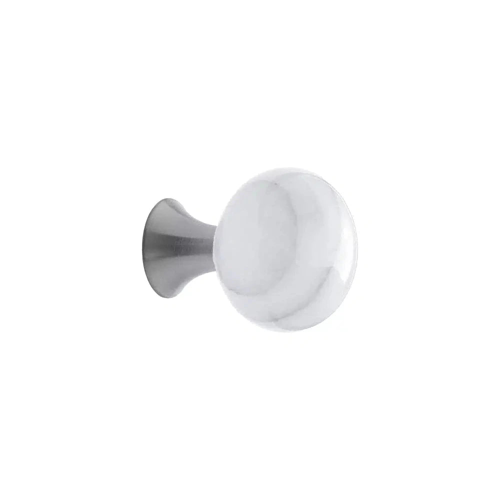 Round White Marble "Bead" Cabinet Knob - Euro • Knobs