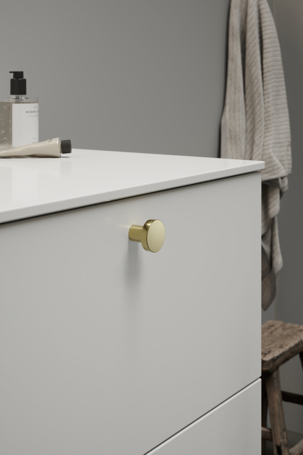 Polished Brass "Lounge" Cabinet Knob and Wire Drawer Pulls