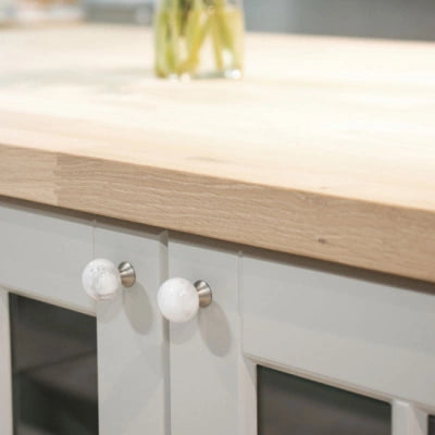 Round White Marble "Bead" Cabinet Knob - Euro • Knobs