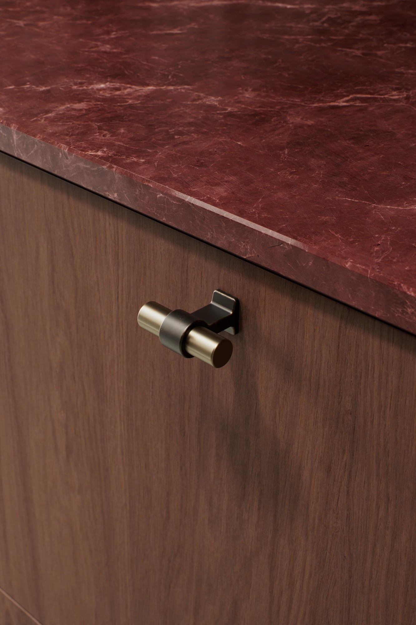 Brushed Bronze "Bond" T-Bar Dual Finish Knob and Pulls - Forge Hardware Studio